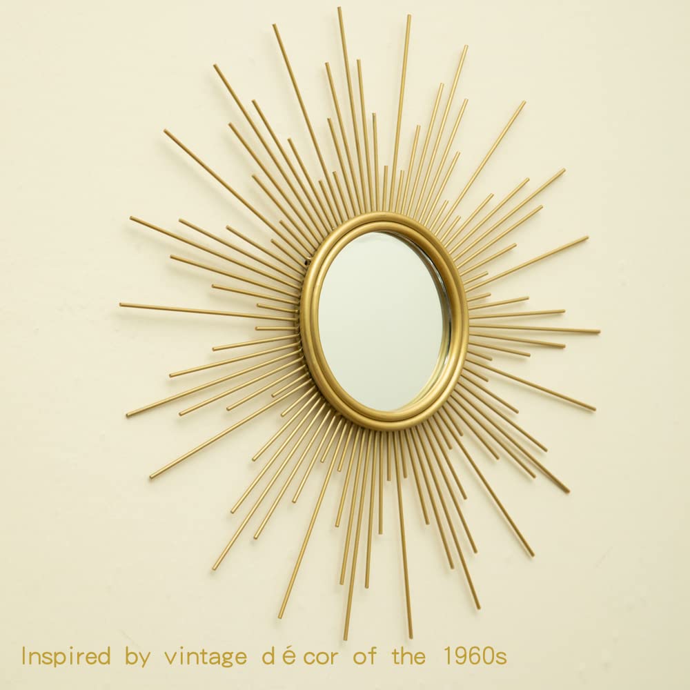 Sunburst Mirror, 24" Boho Mirror, Gold Sun Decorative Mirrors for Wall Decor, Small Mid Century Modern Small Living