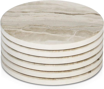 Coasters, Absorbent Drink Coasters, Marble Style Ceramic Stone Coaster for Drink Tabletop Protection, Modern - Set of 6