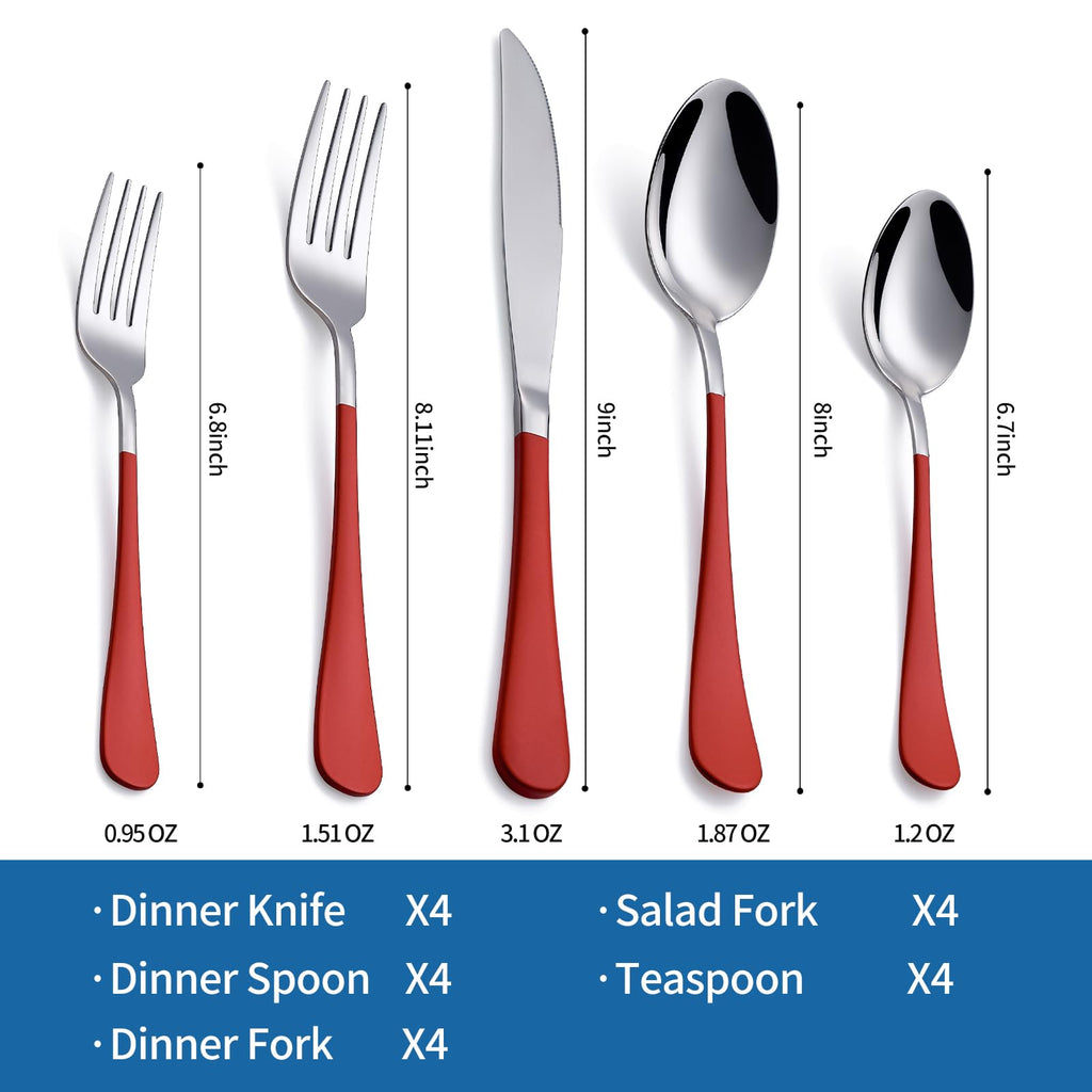 Red Silverware Set 20 Piece 18/0 Stainless Steel Flatware Red Handle Cutlery Set Service for 4 Fork Knife Spoon Set