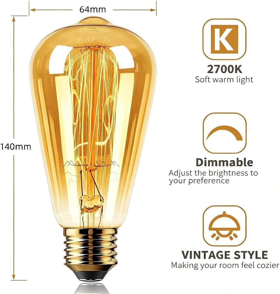6 Pack 60W Edison Bulbs, ST64 Vintage Incandescent Light Bulbs(Dimmable)