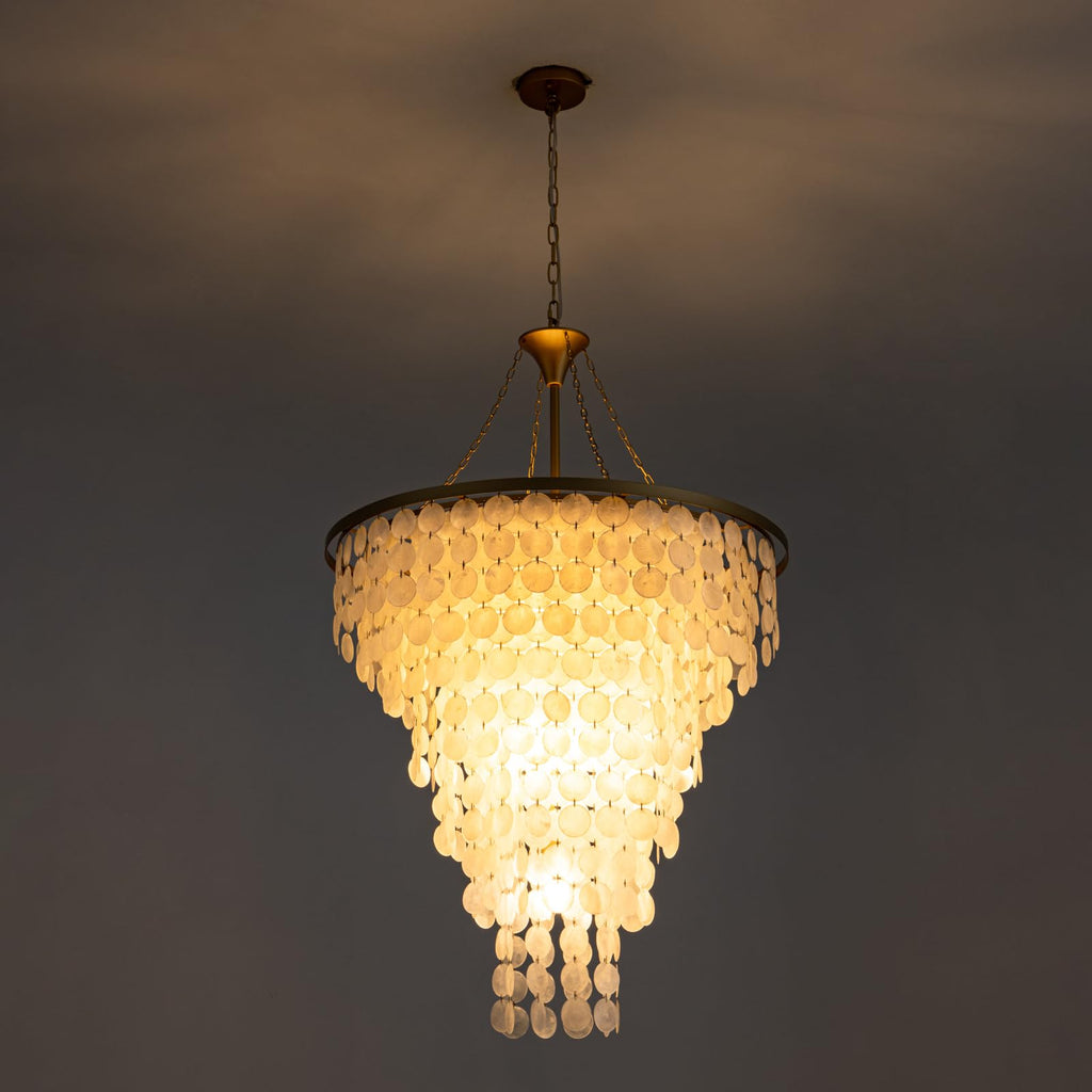 Coastal Capiz Shell Chandelier 30"D Beach Dining Room Light Fixture