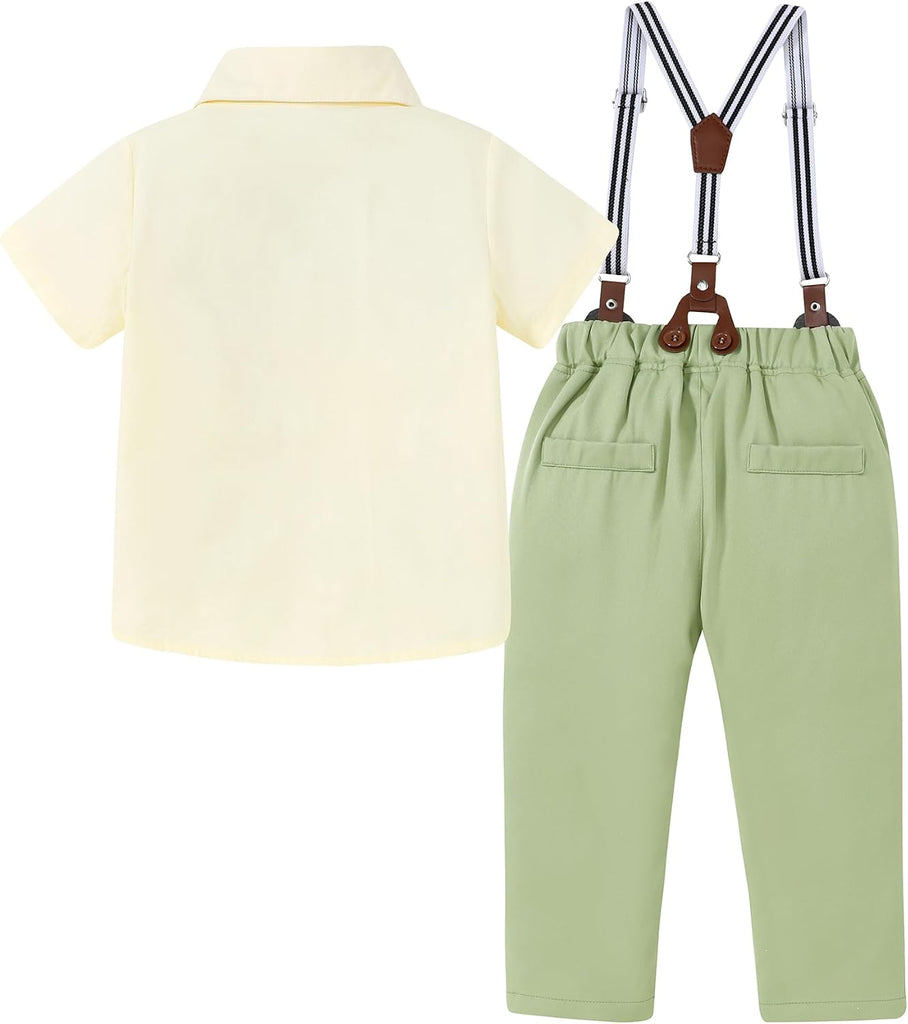 Toddler Boy Clothes Suit Wedding Outfit Boys Dress Shirt+Bowtie+Suspender Pants, Kids Gentleman Formal Set