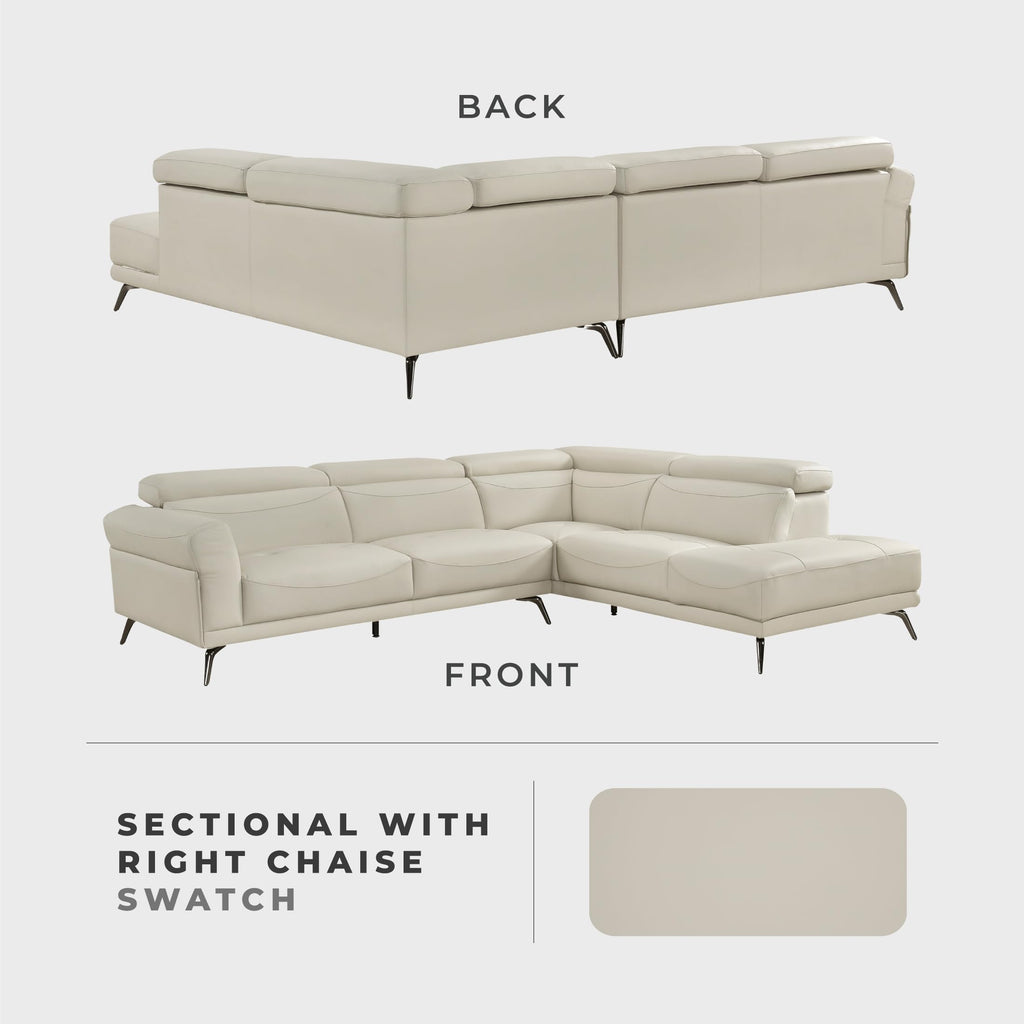 Leather Match L-Shaped Sectional Sofa, Right Chaise, Beige