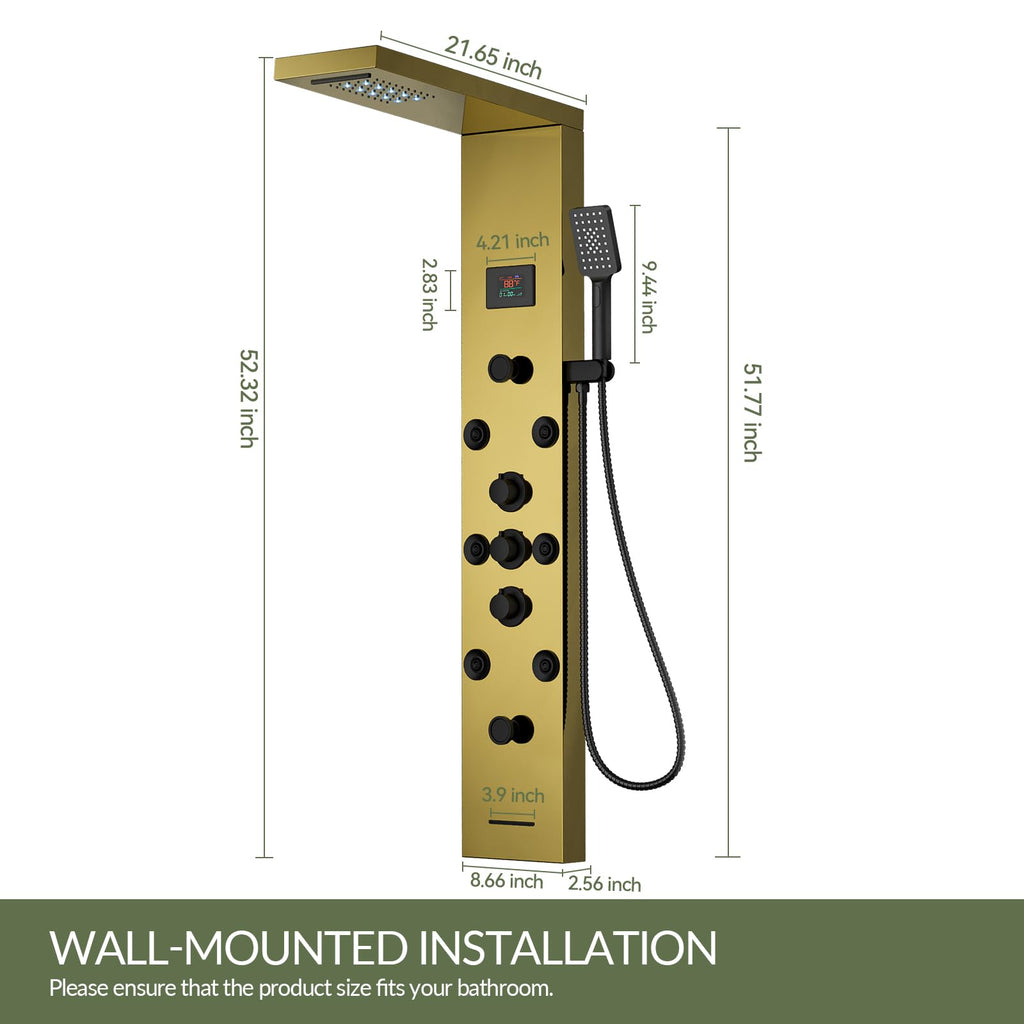 Brushed Gold Shower Panel Tower System 5 In 1 Stainless Steel Shower Tower