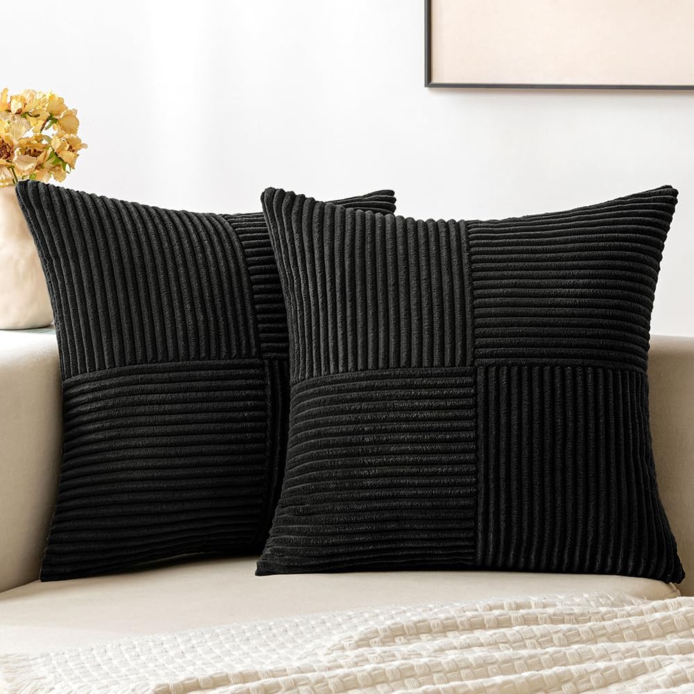 Black Decorative Throw Pillow Covers 18x18 Inch