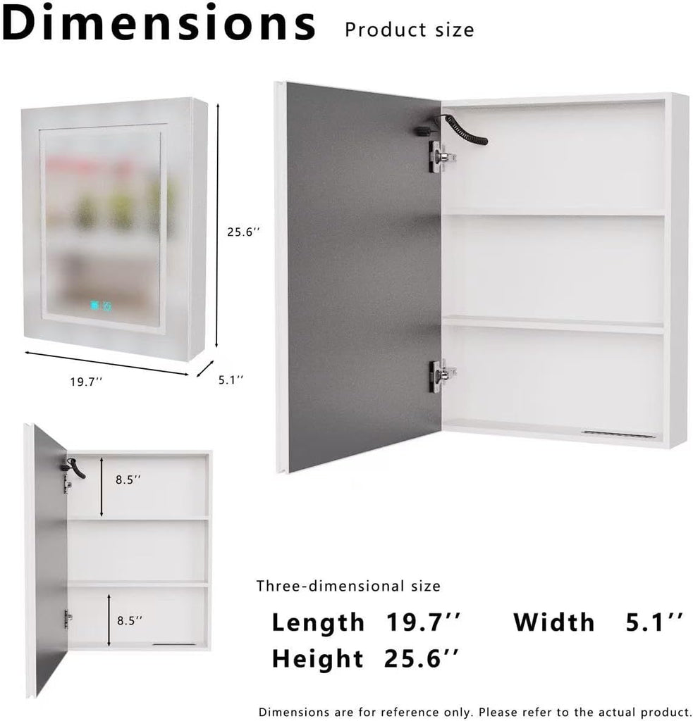 LED Bathroom Medicine Cabinet, Aluminum Anti-Fog Mirror Cabinet with Single Door, Wall-Mounted Storage, Multi-Layer