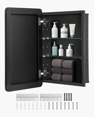 Medicine Cabinet, 16 x 24 inch, Medicine Cabinet with Mirror, Aluminum Frame Bathroom Wall Cabinet, 2-Layer