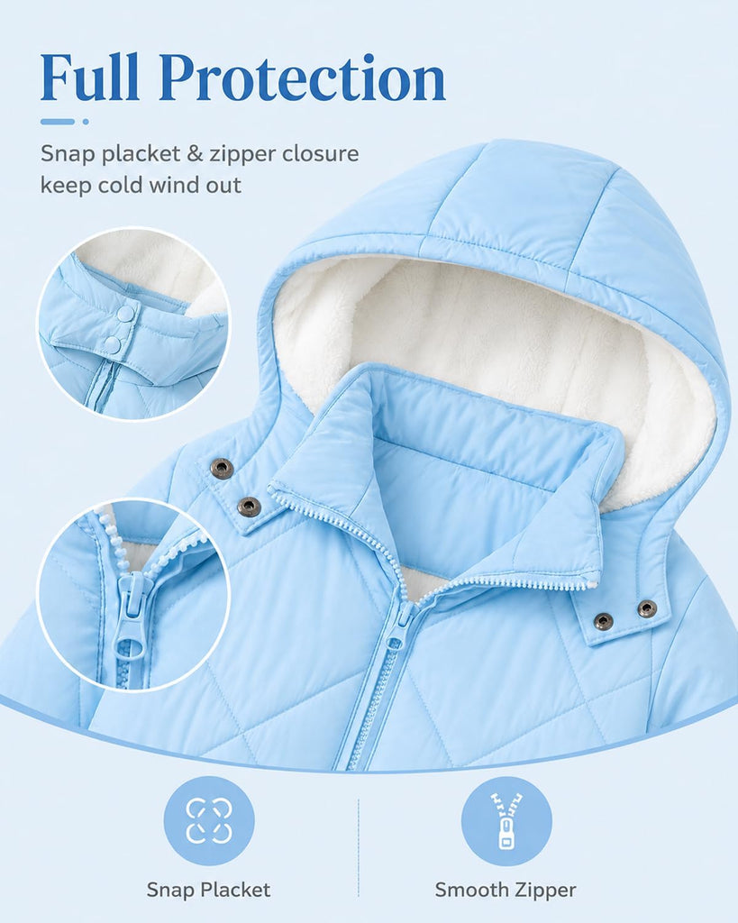 Girls Winter Coat Fleece Lined Hooded Puffer Jacket Warm Outwear