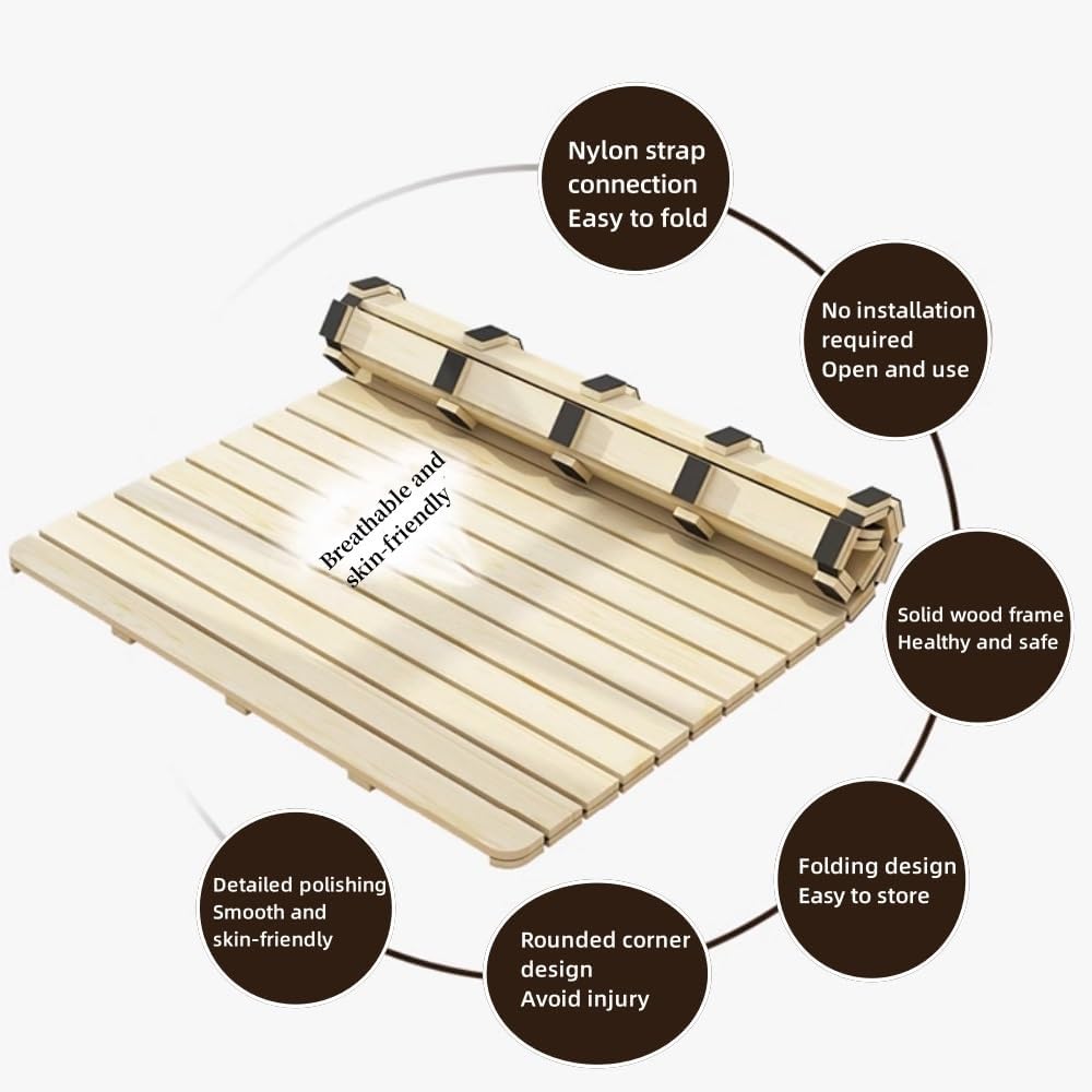 Bed Frame, Horizontal Mattress Support Board, Wood Slatted Low Platform Bed Frame, Wood Roll-Type Slatted Bed, (74.8