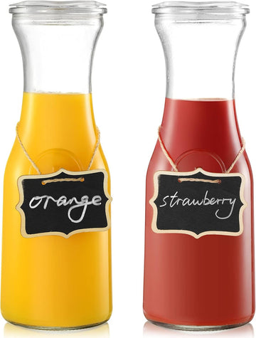 Set of 2 Glass Carafe with Lids, 1 Liter Water Pitcher Carafe for Mimosa Bar, Brunch, Cold Water, Beverage, Wine