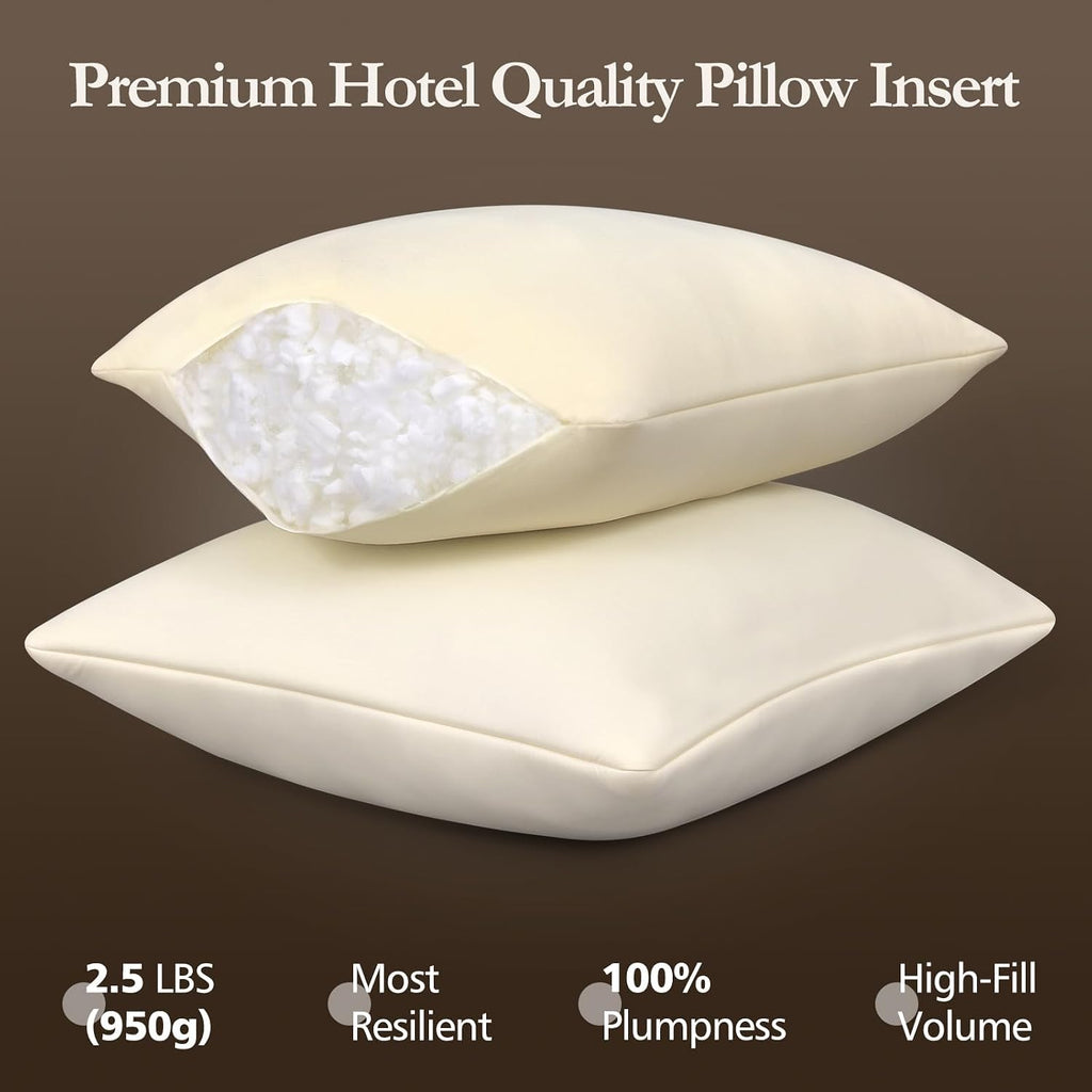 18x18 Pillow Inserts - Shredded Memory Foam with 3-Layer Hybrid Construction - Supportive 18 Inch Pillow - Set of 2