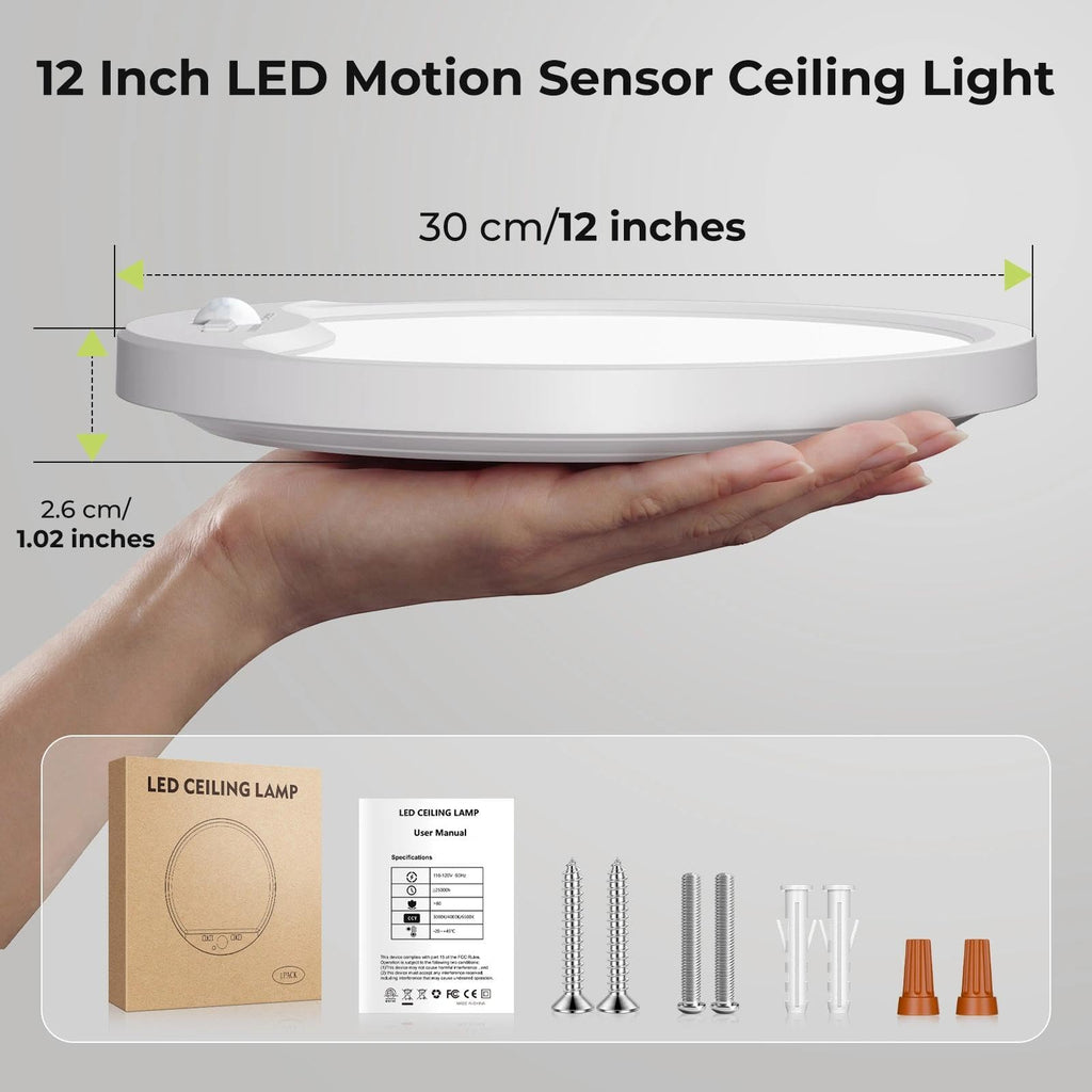 4 Pack Motion Sensor Ceiling Light Wired, 3000K/4000K/6500K LED Flush Mount Ceiling Light Fixture, 12Inch 24W Motion