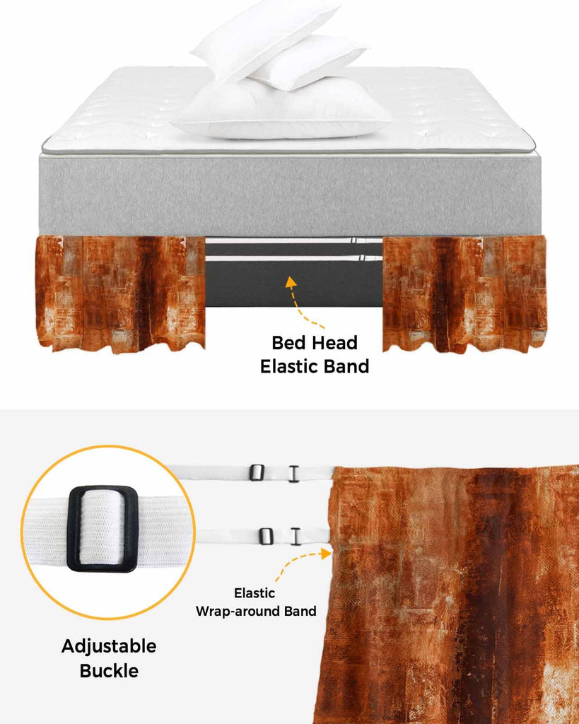 Burnt Orange Bed Skirt King Size 18 Inch Drop, Adjustable Elastic Bedskirt Dust Ruffle for King Size Bed, Modern
