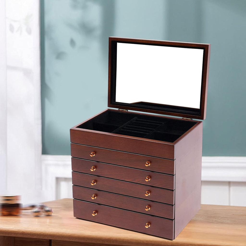 Extra Large 6 Layers Wooden Jewelry Box Jewelry Case Cabinet Armoire Ring Necklacel Gift Storage Box Organizer(6