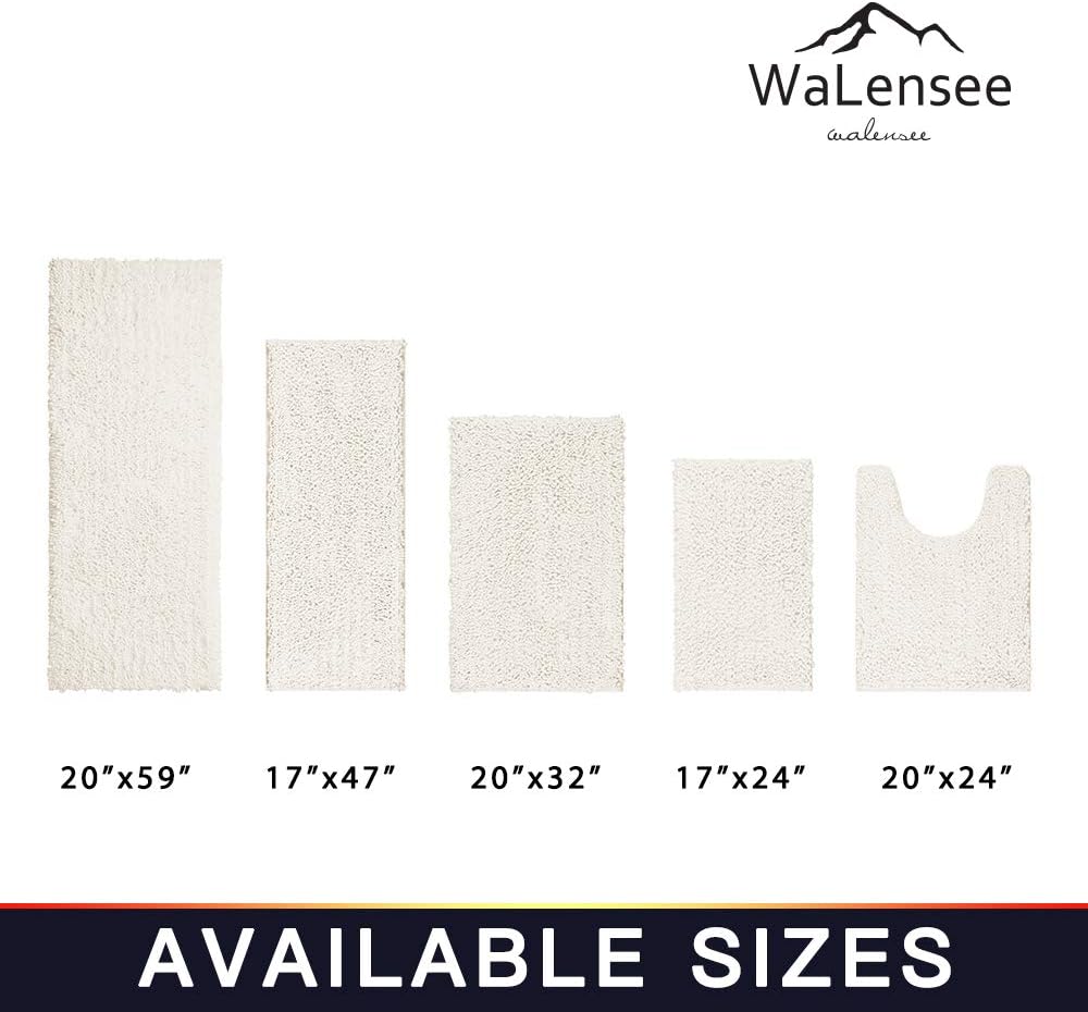 Bathroom Rug 2 Pieces Set Non Slip Bath Mat (20"x32" Plus 20"x24" U Ivory) Water Absorbent Super Soft Shaggy Chenille