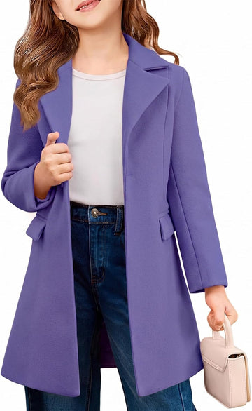 Girls Dress Coat Single-Button Lapel Long Jacket