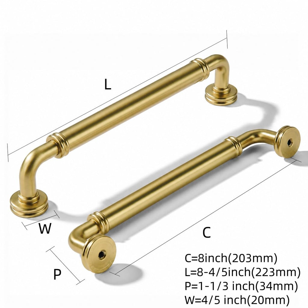 5 Pack 8 Inch Sloid Zinc Alloy Brushed Brass Cabinet Pulls