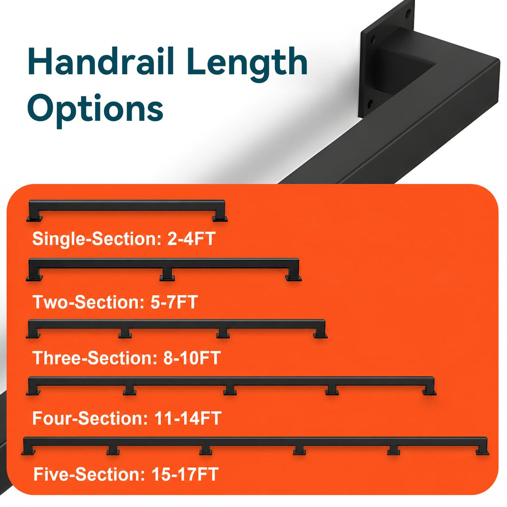 10FT Stair Railing Indoor Wall Mount, 500lb Black Handrail