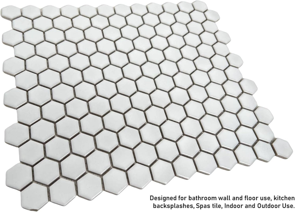 Hexagon 1x1 White Porcelain Mosaic Floor Tile Matte Italian Design Backsplash Bathroom Wall Shower Accent Decorative
