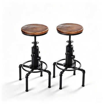 Vintage Industrial Bar Stools, Kitchen Counter Bar Stool Height Adjustable 23.6"-29.5" Swivel Bar Stool, Solid Wood