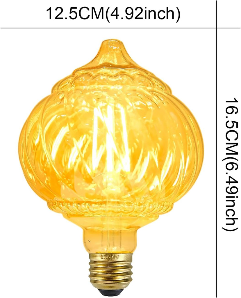 G40 LED Edison Bulb, Pumpkin Shape, Amber Hand-Blown Hard Glass, 4W 110-130V, E26, 2500K Warm Yellow Light, 400LM