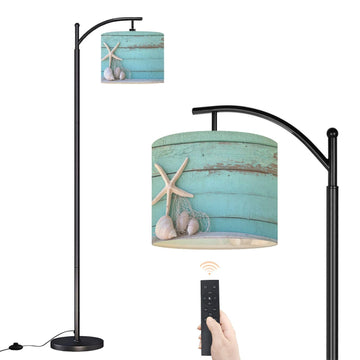 Arc Floor Lamp Starfish Shell Teal Beach Nature Seashells Fishing Net Weathered Wood Dimmable Modern Standing Lamp