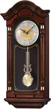 Oak Wood Pendulum Wall Clock with Chimes, Dark Brown, 28 x 12.5 x 6 Inches