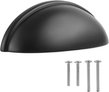 Cup Drawer Pulls - 10 Pack - Matte Black Cabinet Handles 3 Inch - Matte Black Cabinet Pulls - Cabinet Cup Pulls for