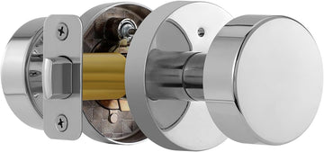 Polished Chrome Door Knobs Interior, Polished Chrome Privacy Door Knob with Lock, Heavy Duty Round Modern Door Handle