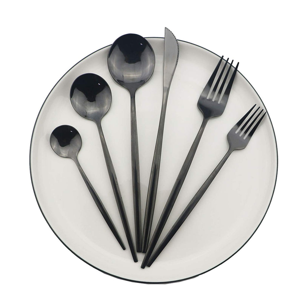 Silverware Set, Mirror Polished Black Flatware Cutlery Set Service for 4, Shiny Finish 24 Pieces Stainless Steel