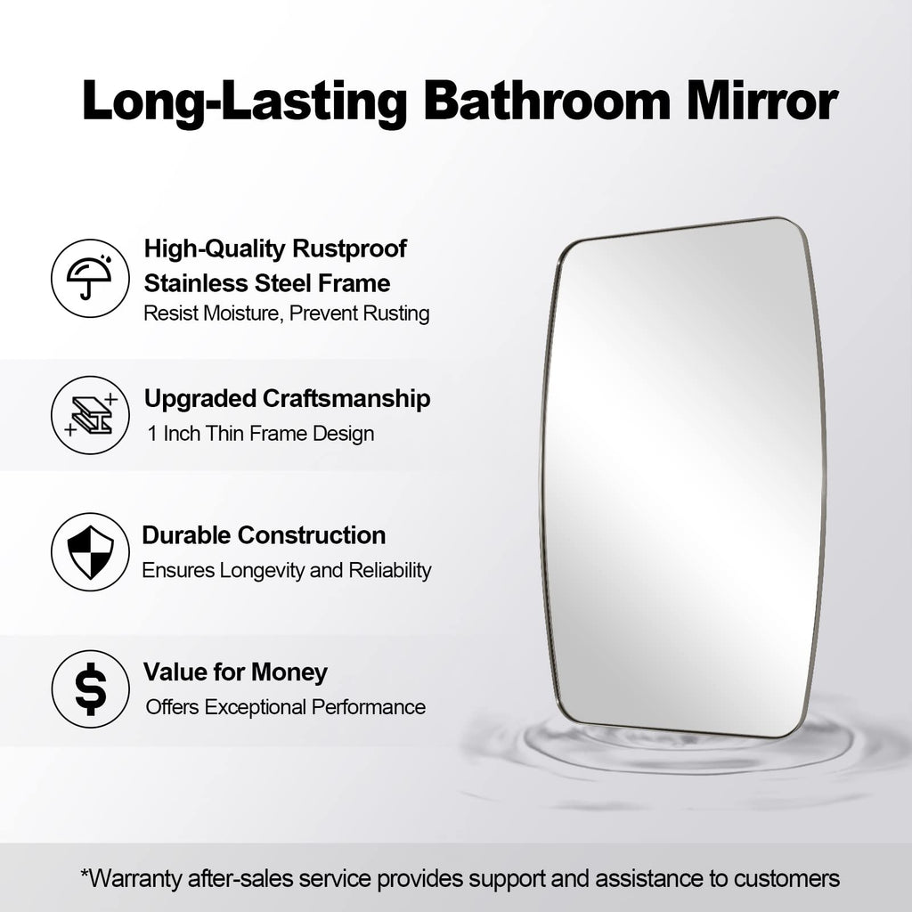Brushed Nickel Mirror, 28x36 Inch Stainless Steel Metal Frame Oblong Bathroom Mirror for Vanity, 1'' Deep Wall