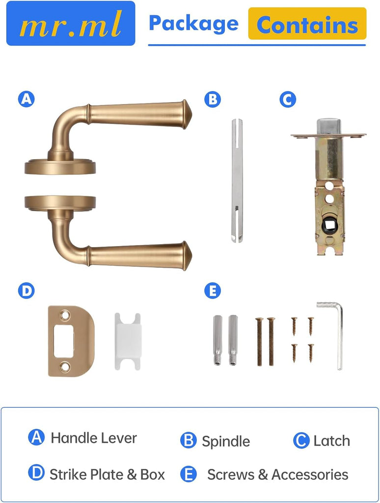 Champagne Bronze Passage Door Handle, Interior Kitchen Pantry Hallway Door Lever Hall Closet Door Handle