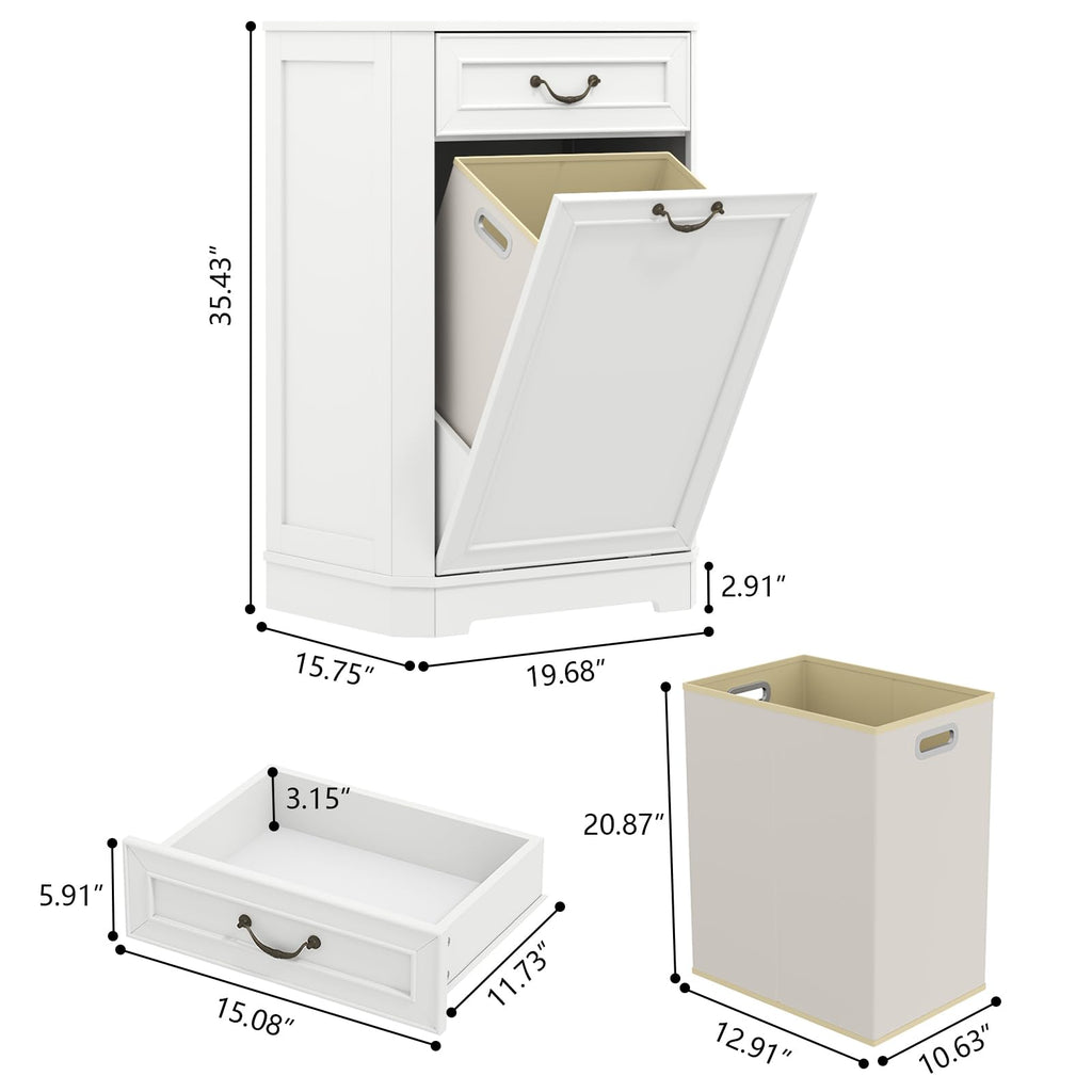 Tilt Out Laundry Hamper Cabinet, Hidden Laundry Cabinets w/Drawer & Basket
