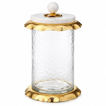 Glass Canister with Marble Lid and Gold Ruffle Design (3 sizes) (Medium)