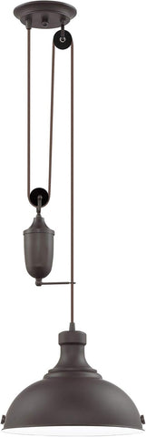Sequoia 13" Large Industrial Pulley Pendant Light wtih Dome Shade and Counterweight