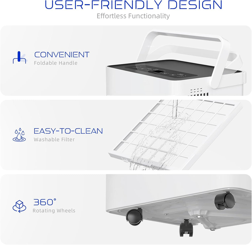 Energy Star Certified Dehumidifier for Home and Basement, Portable Dehumidifier with Drain Hose and Water Tank