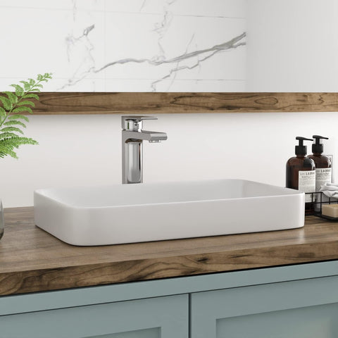 Bathroom Vessel Sink, 19'' x 12'' Semi Recessed Bathroom Sink Rectangular White Ceramic Vessel Sinks for Bathroom Modern Bath Sink Bowl Vanity Sinks Above Counter Basin A131-B0C38TDQ47
