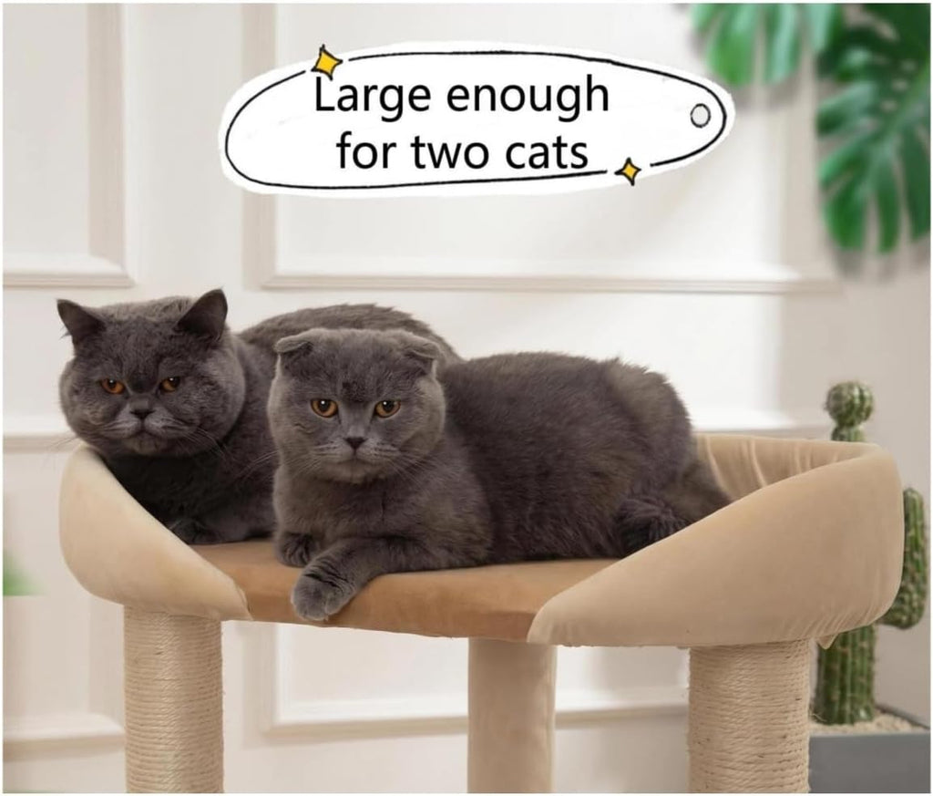 Modern Wooden Cat Tree Tower with Extra Large Platform, Perch Sofa Couch Bed for Maine Coon, Window View Design