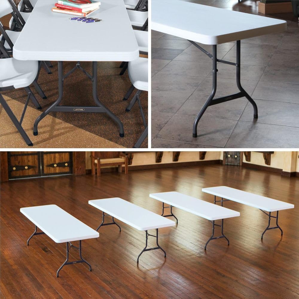 8-Foot Commercial Folding Table, White Granite HDPE Top, Steel Frame