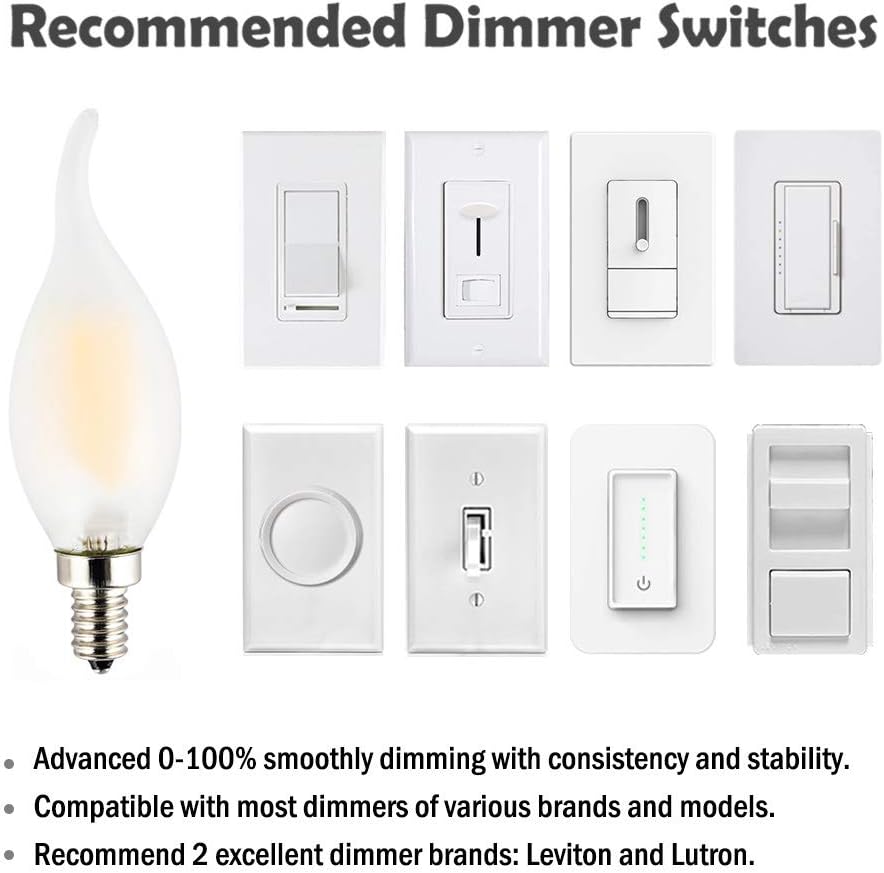 C35 2W(25W Incandescent Equivalent) LED Candelabra Bulb, Dimmable, LED Filament Lamp, Warm White Light 2700K, Frosted