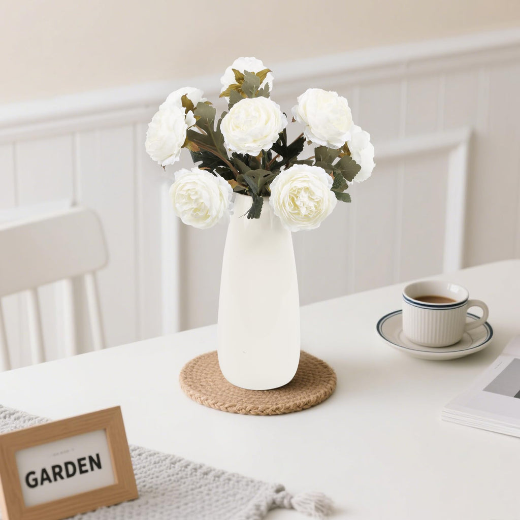 10pcs White Peonies Artificial Real Touch Silk Peonies with Stems Fake Peony for DIY Wedding Bouquets Bridal Shower