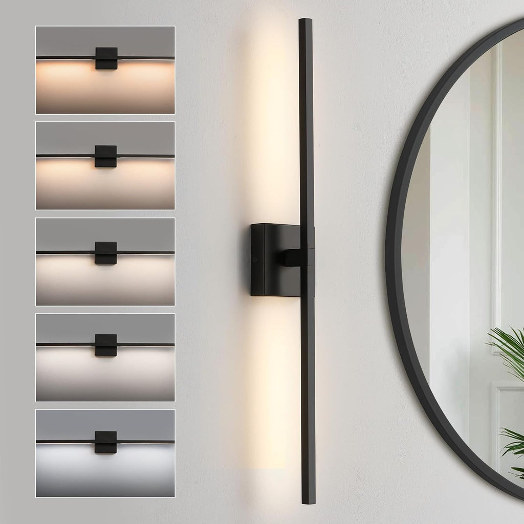 Black Bathroom Vanity Light 30 Inch 360° Rotatable 18W Dimmable 5CCT LED Black Bathroom Light Fixture Over Mirror
