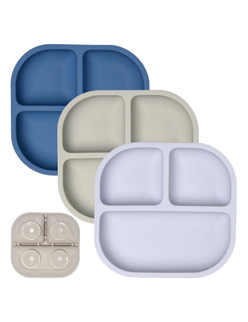 Baby & Toddler Suction Plates, Food Grade Silicone, Divided, 3 Pack