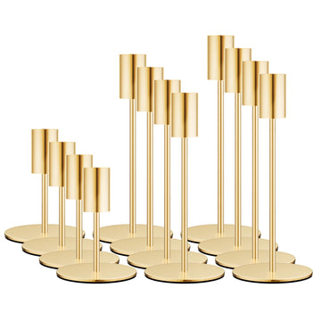 Set of 12 French Gold Taper Candle Holder Bulks for Wedding, Party