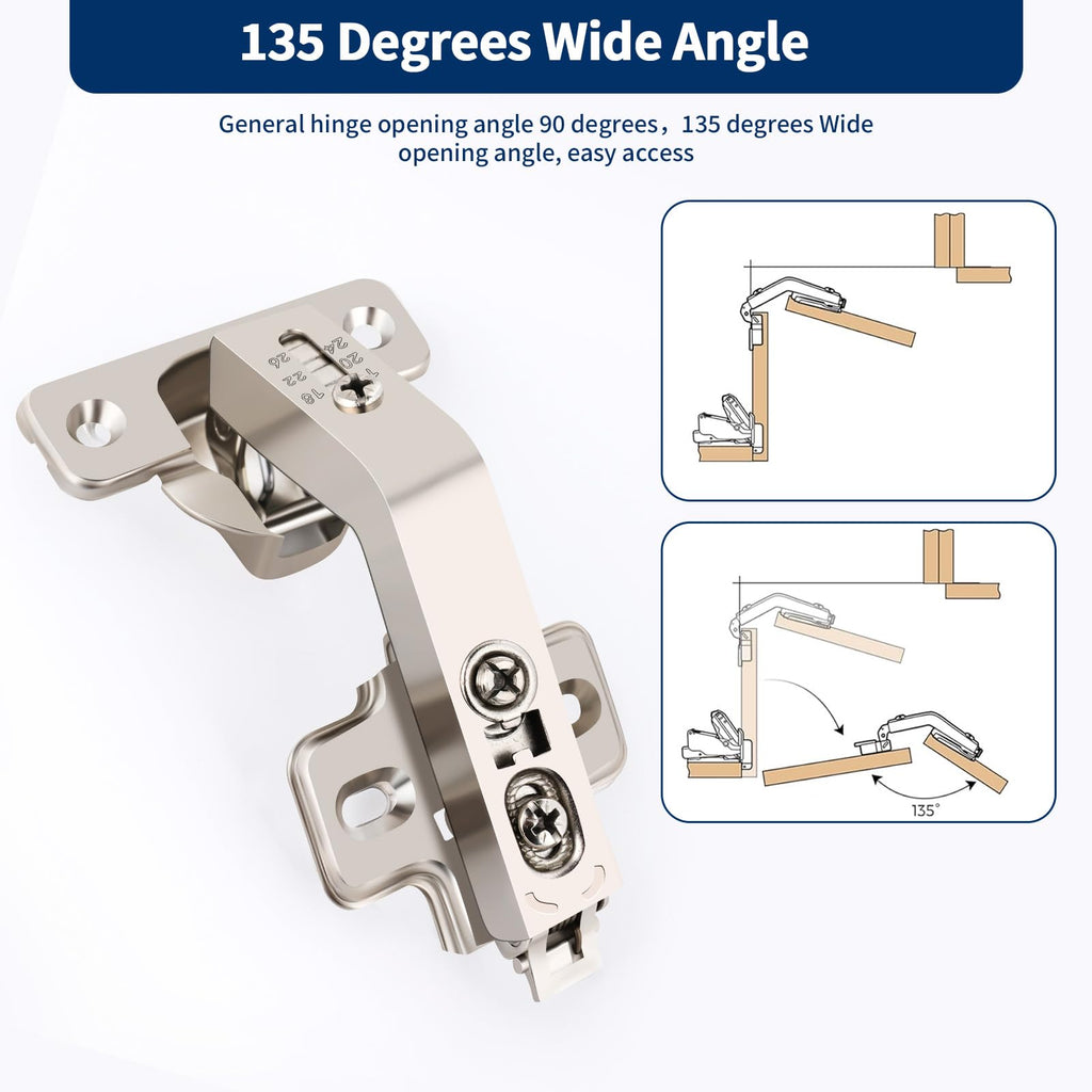 2 Pack 135° Lazy Susan Cabinet Hinge, Full Overlay Concealed Hinge for Corner Kitchen Cabinet Replacement