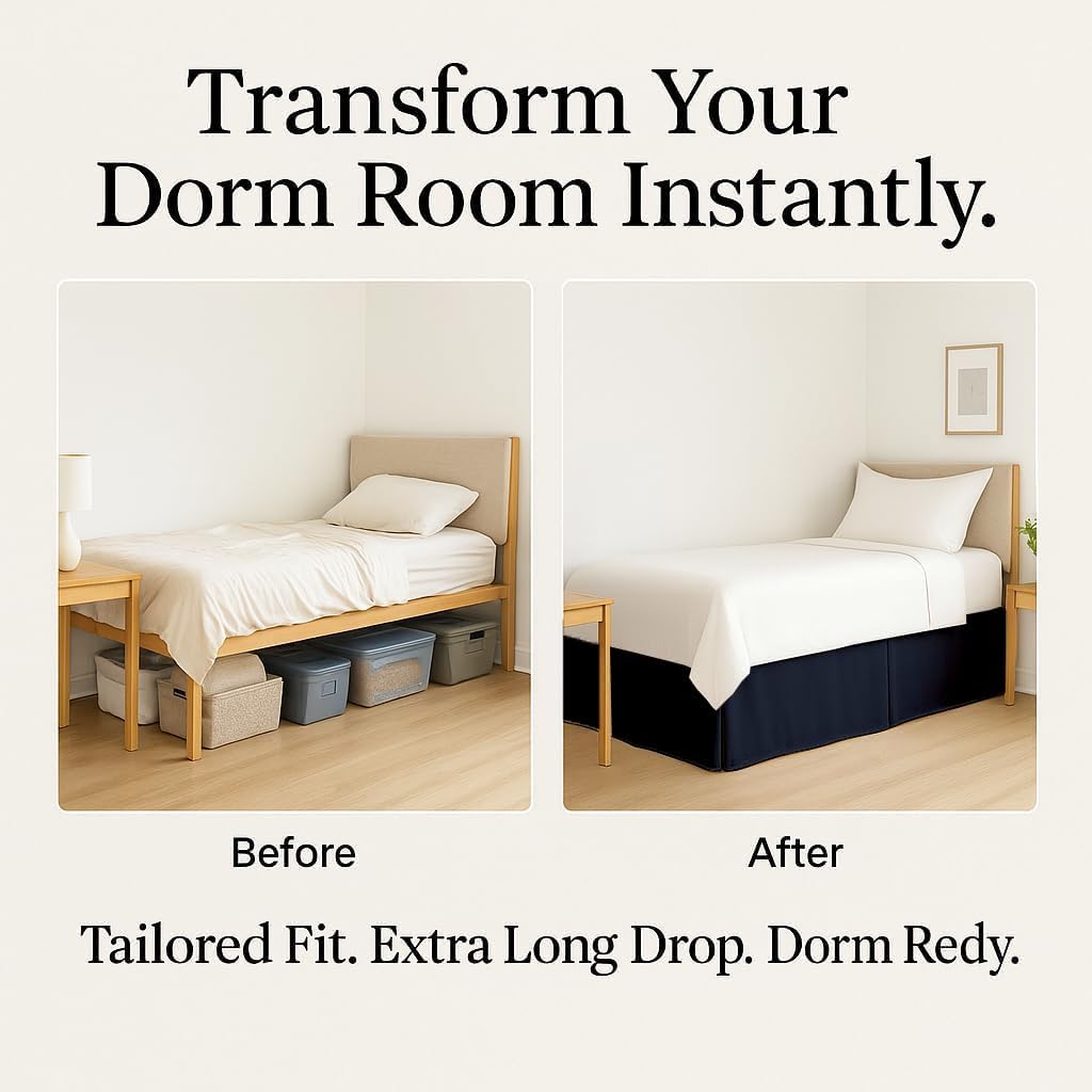 Split Corner Dorm Bed Skirt Twin XL - 42 Inch Drop, 100% Microfiber, Extra Long Bed Skirt for College Dorm, Platform