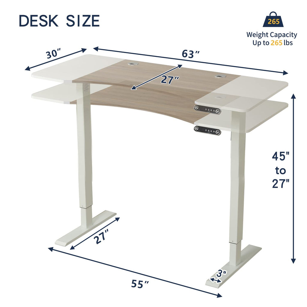 63 Inch Dual Motor Electric Standing Desk, Height Adjustable Sit Stand Desk with Memory Control and Spacious Desktop