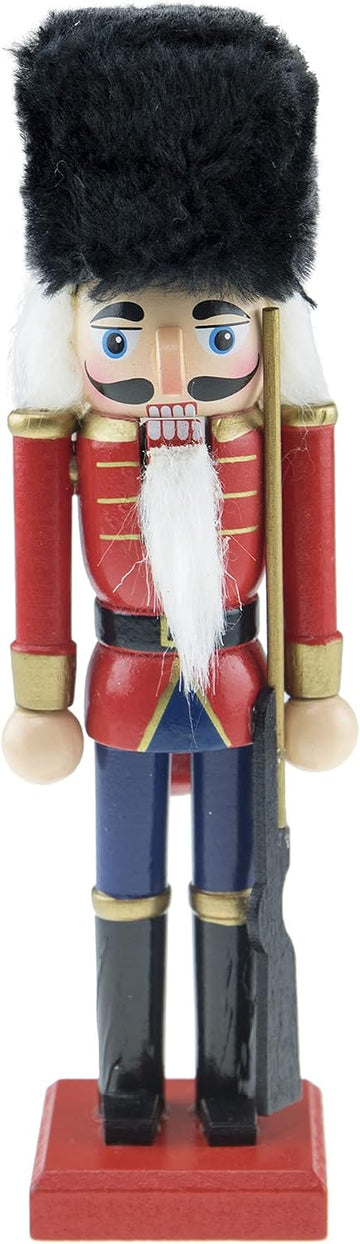 British Soldier 8 Inch Traditional Wooden Nutcracker, Festive Christmas Décor for Shelves and Tables