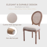 French Farmhouse Dining Chairs Set of 4, Upholstered Rattan Dining Chairs with Curved Backrest and Carved Solid Wood Frame for Dining Room or Restaurant