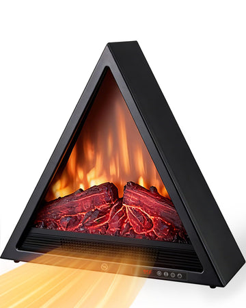 22in Electric Fireplace Heater, 1500W Triangular Electric Fireplace Insert Logs 24H Timer, Adjustable LED Light &